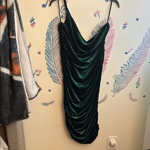 SHEIN Dark Emerald Velvet Cowl Mini Dress